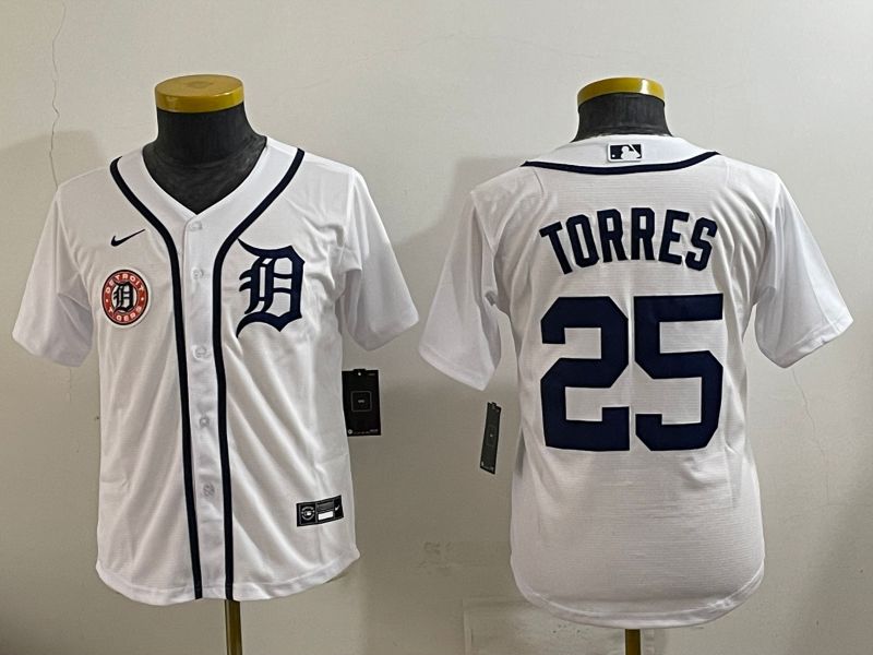 Youth 2025 Detroit Tigers 25 Torres White Game Nike MLB Jersey style 9